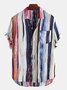 Herren Brust Taschen Gestreift Baumwolle Shirts